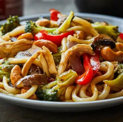 Pâte Udon sautée au poulet